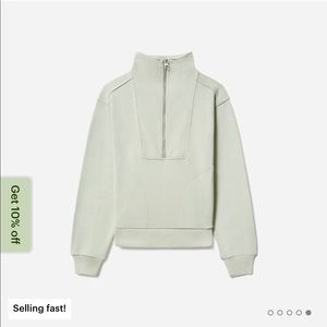 Everlane Track Half Zip pullover in sage green